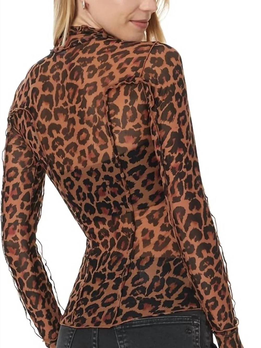 Nwot Charlie cats meow Long-Sleeve Mesh Top - Brown